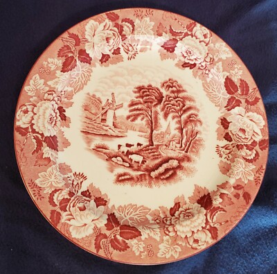 Vintage Enoch Woods English Scenery Woods Ware Red Dinner Plate 9