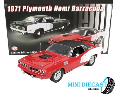 1971 PLYMOUTH HEMI CUDA RED & WHITE W/BLACK TOP 1:18 BY SCALE ACME
