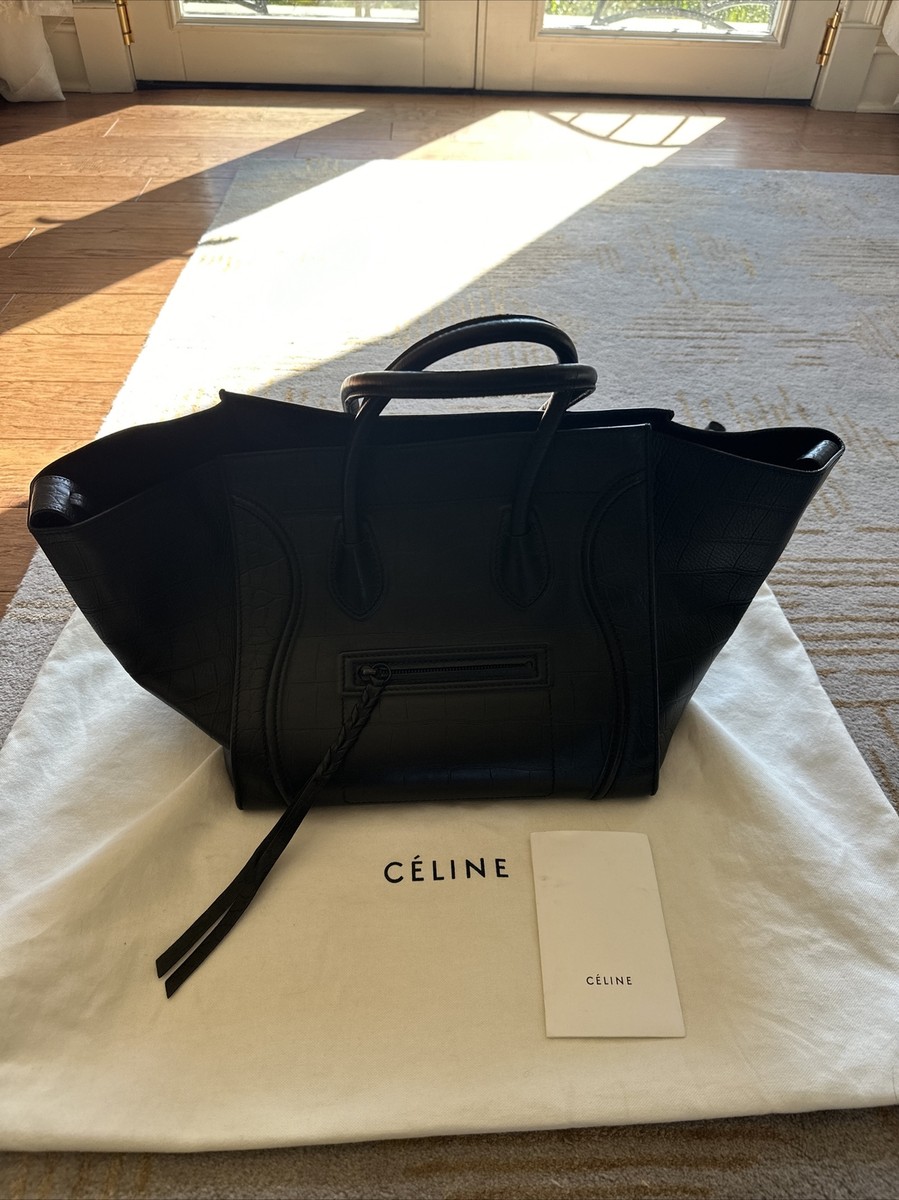 Authentic Medium Celine Phantom Croc Embossed Tote bag In Black
