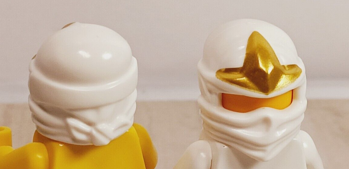 NEW! LEGO White Ninja Power Gold Emblem Zane ZX 2012 Star Face