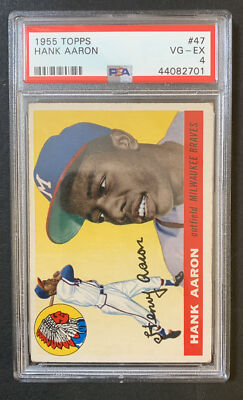 1955 Topps Hank Aaron Card #47 2nd Year Psa 4 Graded Ex Nicer High