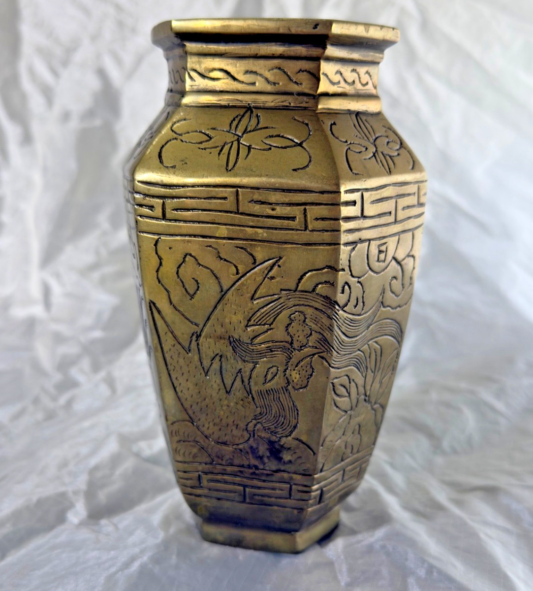 青銅花瓶】美品 ハンマード仕上げの青銅花瓶 青銅花瓶】美品