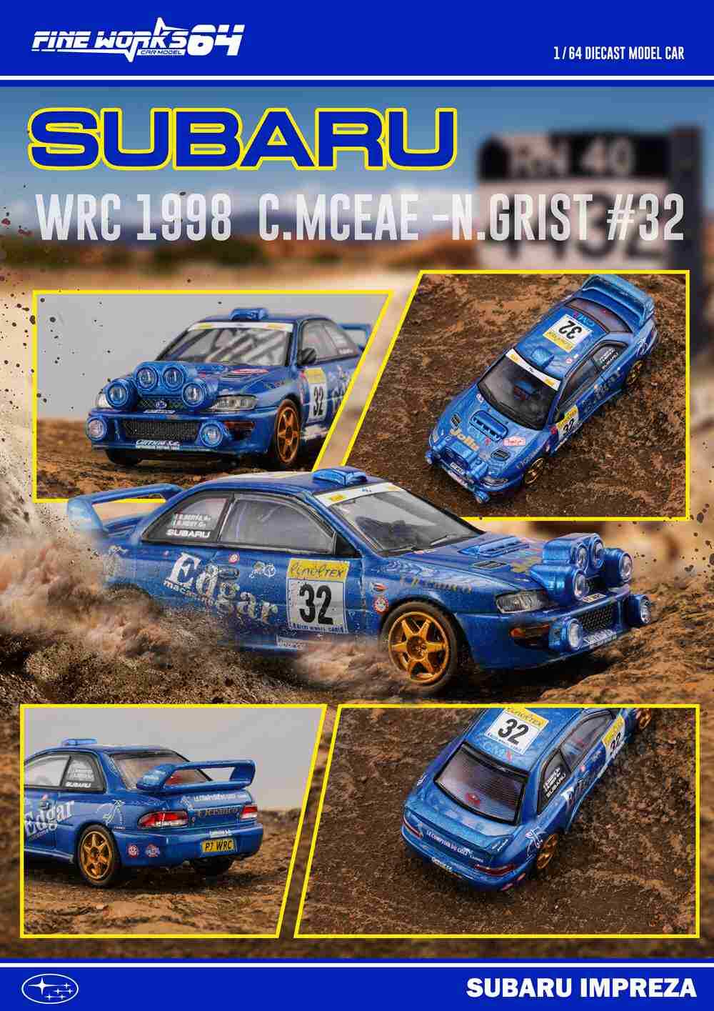 Fine Works 1/64 Subaru WRC Champion Racing Diecast Toy Model