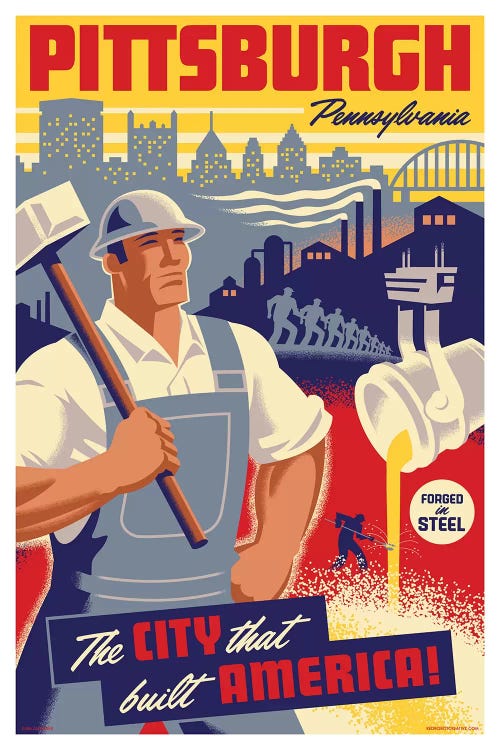 Pittsburgh Steel Worker Travel Poster - Canvas Wall Art | Jim Zahniser