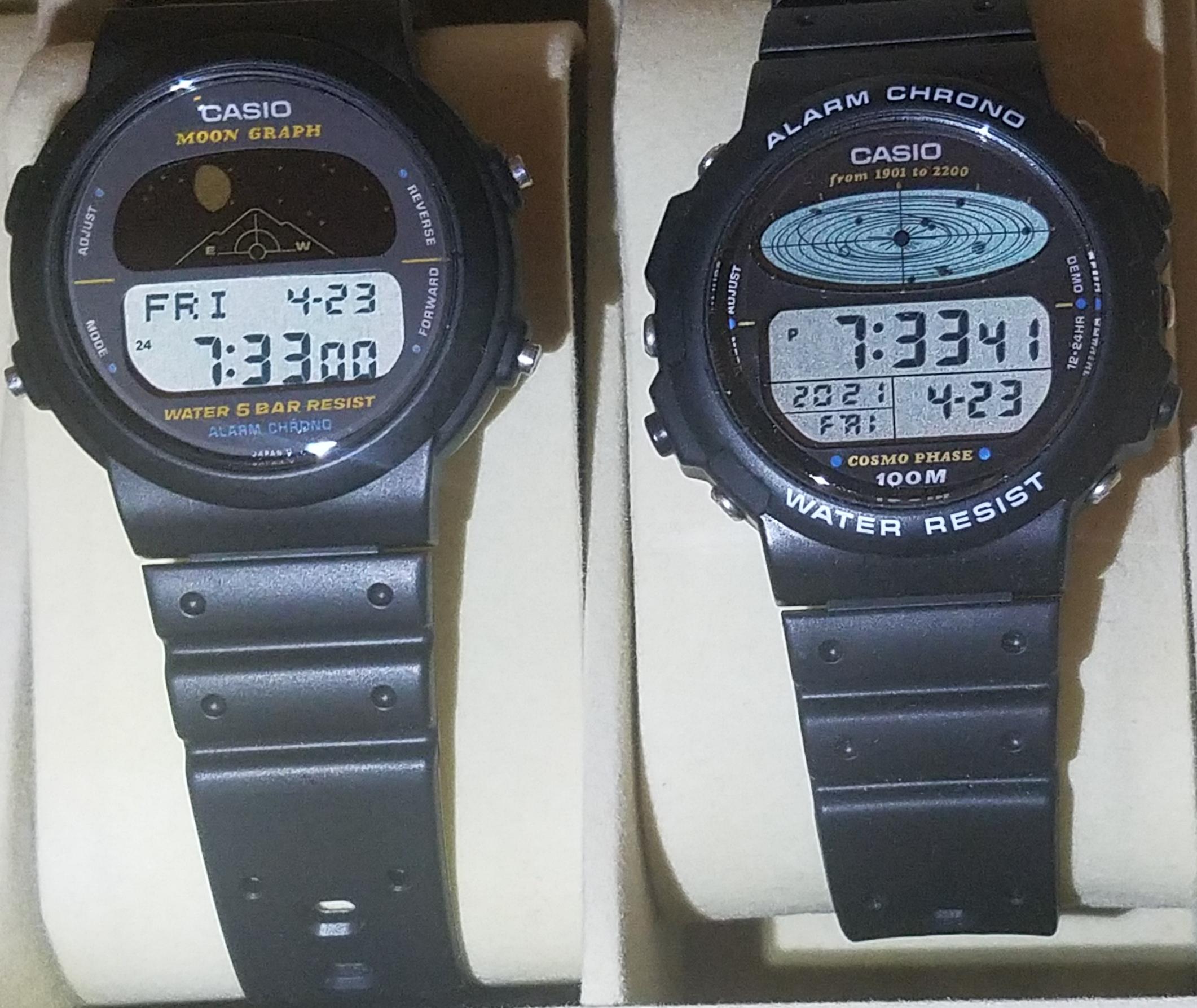 The Casio Moon Graph from 1986 and the Casio Cosmo Phase from 1989