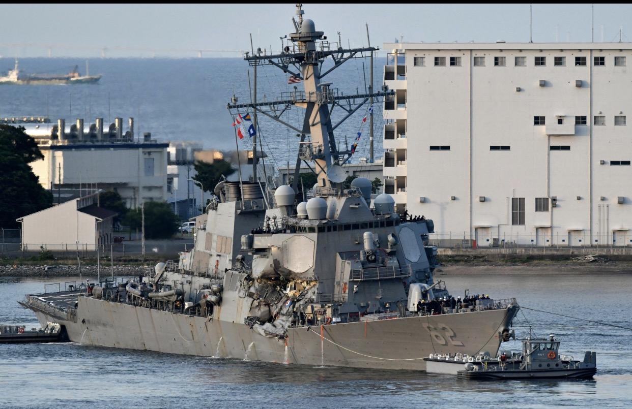 The USS Fitzgerald (DDG-62) returned to Yokosuka Naval Base with