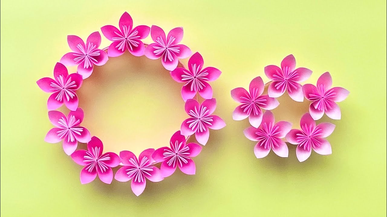折り紙とコピー 用紙で作るフラワーリースの作り方／Paper flower