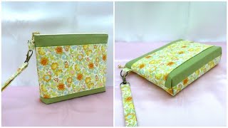 簡単ファスナーポーチ作り方 折マチ付きポーチ作り方 裏地付きポーチ