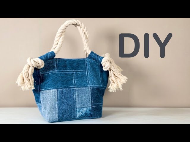 トートバッグの作り方】ロープ持ち手が可愛い＆パッチワークアレンジ