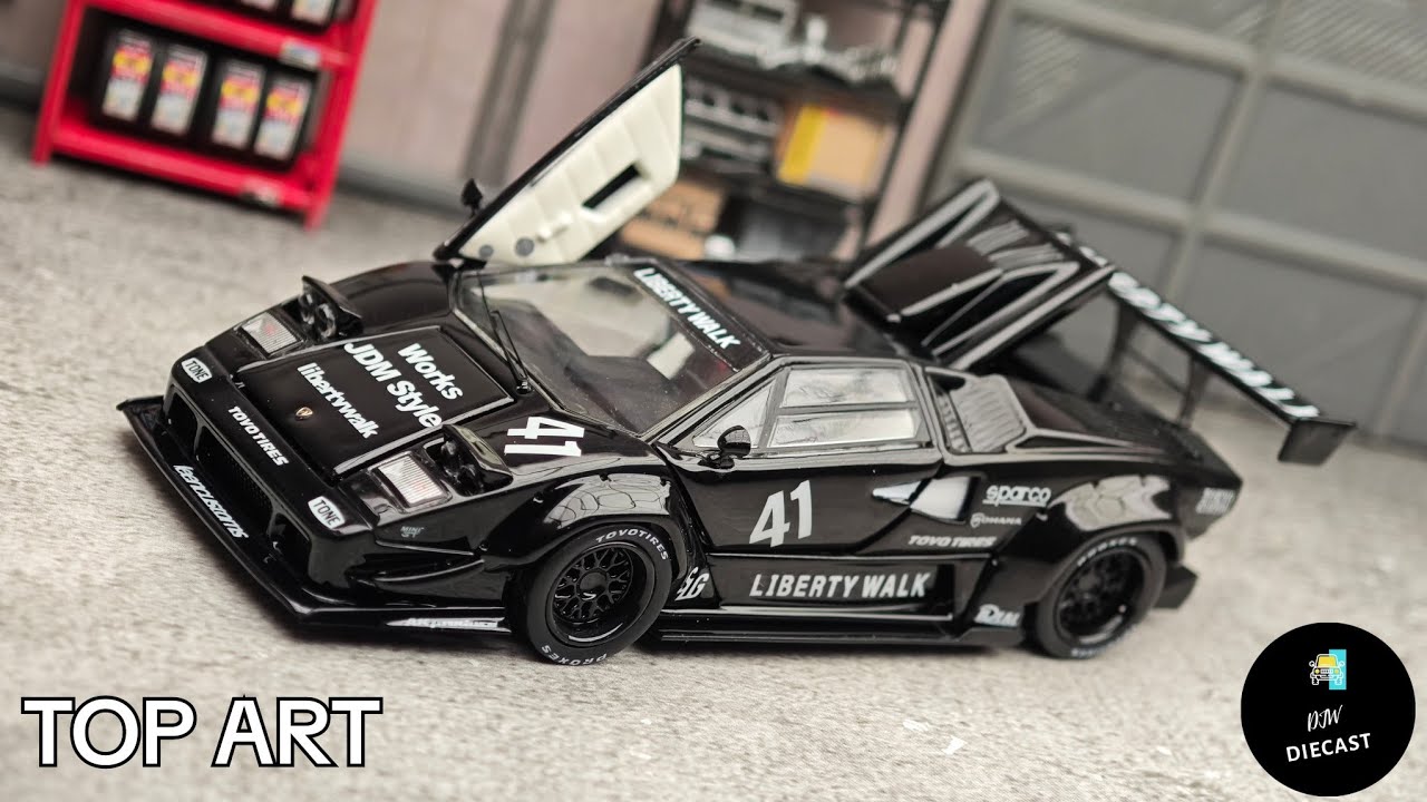 Lamborghini Countach LBWK Black by Top Art 1/64 | UNBOXING and