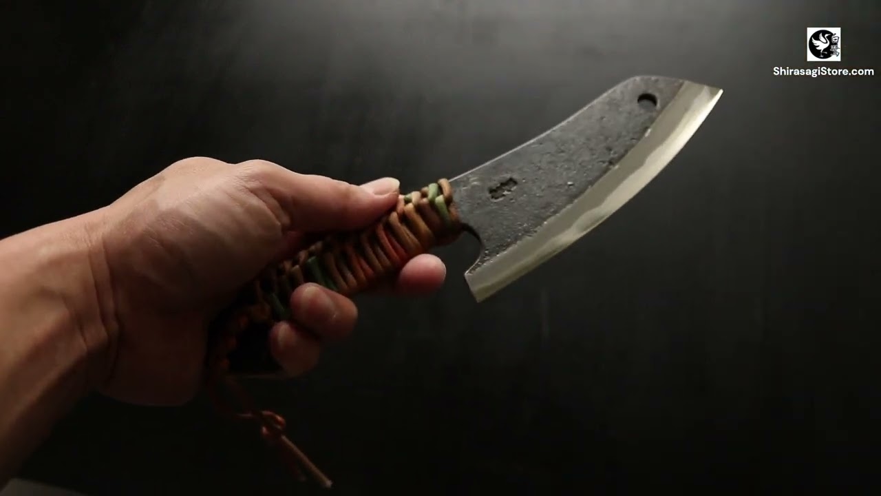 土佐打刃物 黒鳥鍛造工場 ブッチャーナイフ 鉄鋼青二鋼 黒打 紐巻 5寸