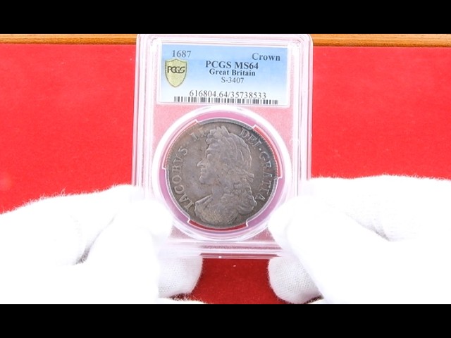 イギリス 1687年 クラウン 銀貨 ジェームス2世 PCGS MS64 - YouTube