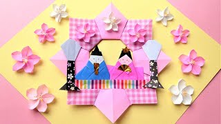 折り紙 雛人形のリースの作り方 Origami Japanese kimono doll Wreath