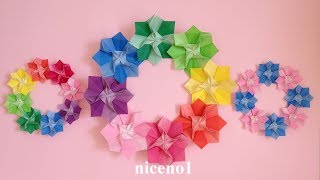 折り紙 花のリース 折り方 Origami Flower wreath tutorial（niceno1