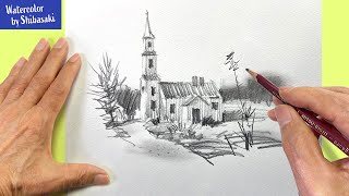 Eng sub] How to draw a church with a pencil | Step by Step