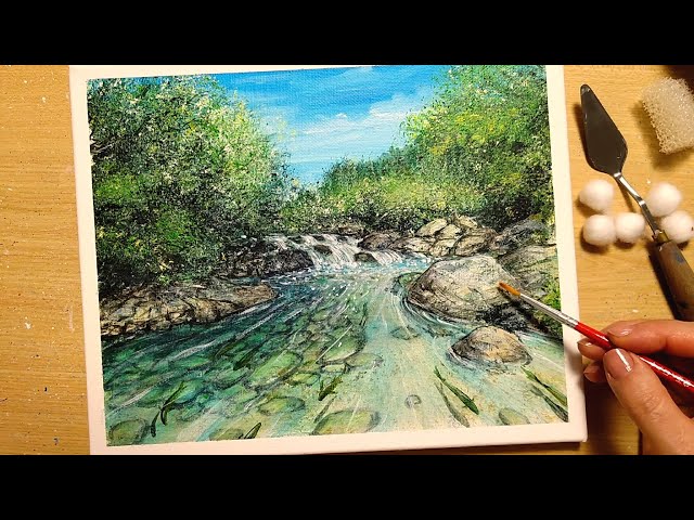 How to draw [stream / clear stream where fish swim] with acrylic