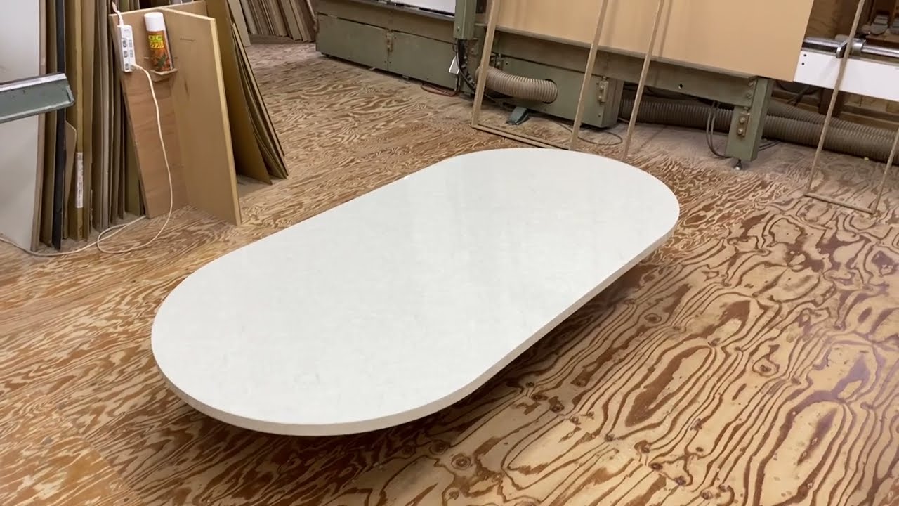 小判型のダイニングテーブル天板鏡面大理石柄【オーダーメイド製品