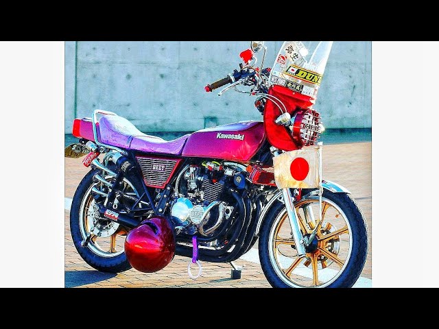 KAWASAKI Z400FX モリワキマフラー 族ヘル インディーズバンド 風防 旗