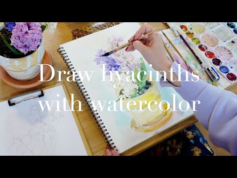 水彩VLOG】球根から育てたヒヤシンスを描く | Draw hyacinths with