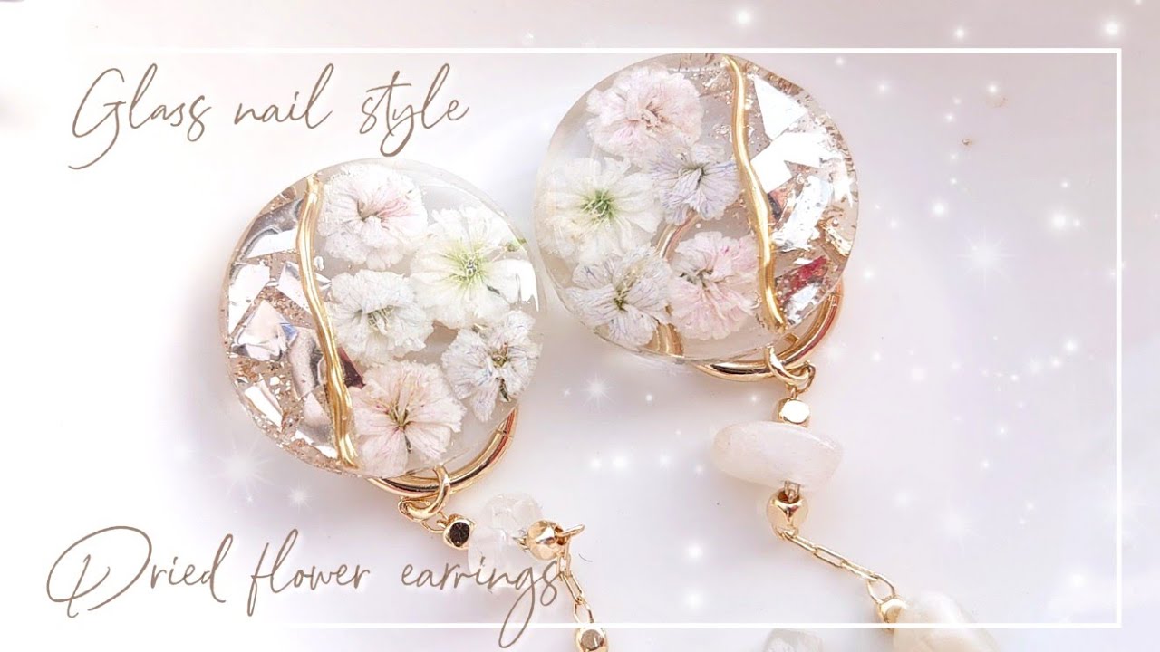 resin】じわじわきているガラスネイルでレジンピアス作ったら可愛すぎ