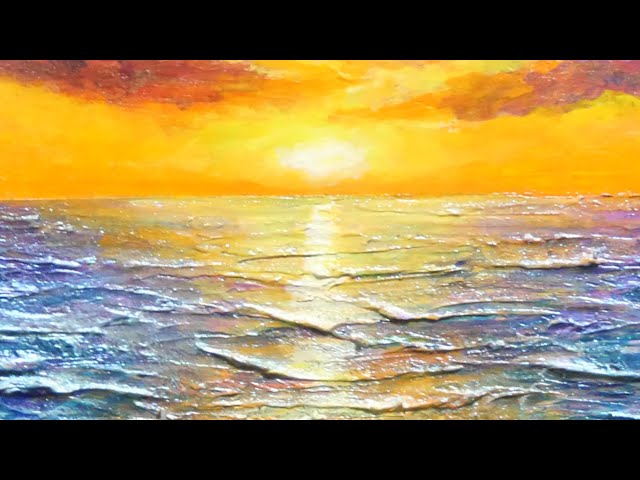 油絵】【水平線に沈む夕日】 #油絵 #手書き #アート #絵画 #絵 #油彩画