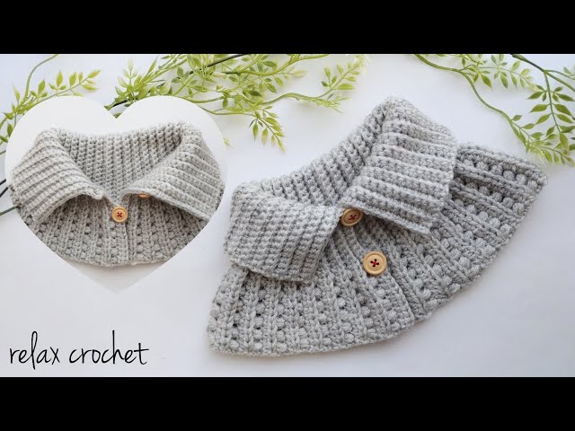 付け襟vol.22 首もと暖か タートルネック風付け襟【かぎ針編み】 - YouTube