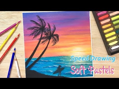 How to draw a sunset at the beach with soft pastels - YouTube