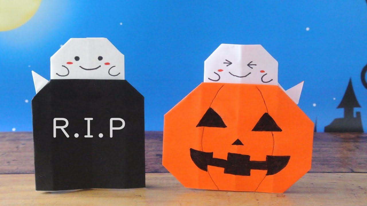 Halloween Origami] Ghost with Coffin / Ghosts with Pumpkin - YouTube