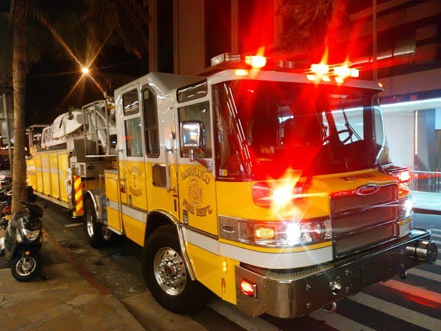 緊急出動!!車体が世界最長級のはしご車突然現る!! ホノルル消防