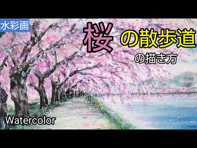 Watercolor painting] / How to draw a [Cherry blossom walking path