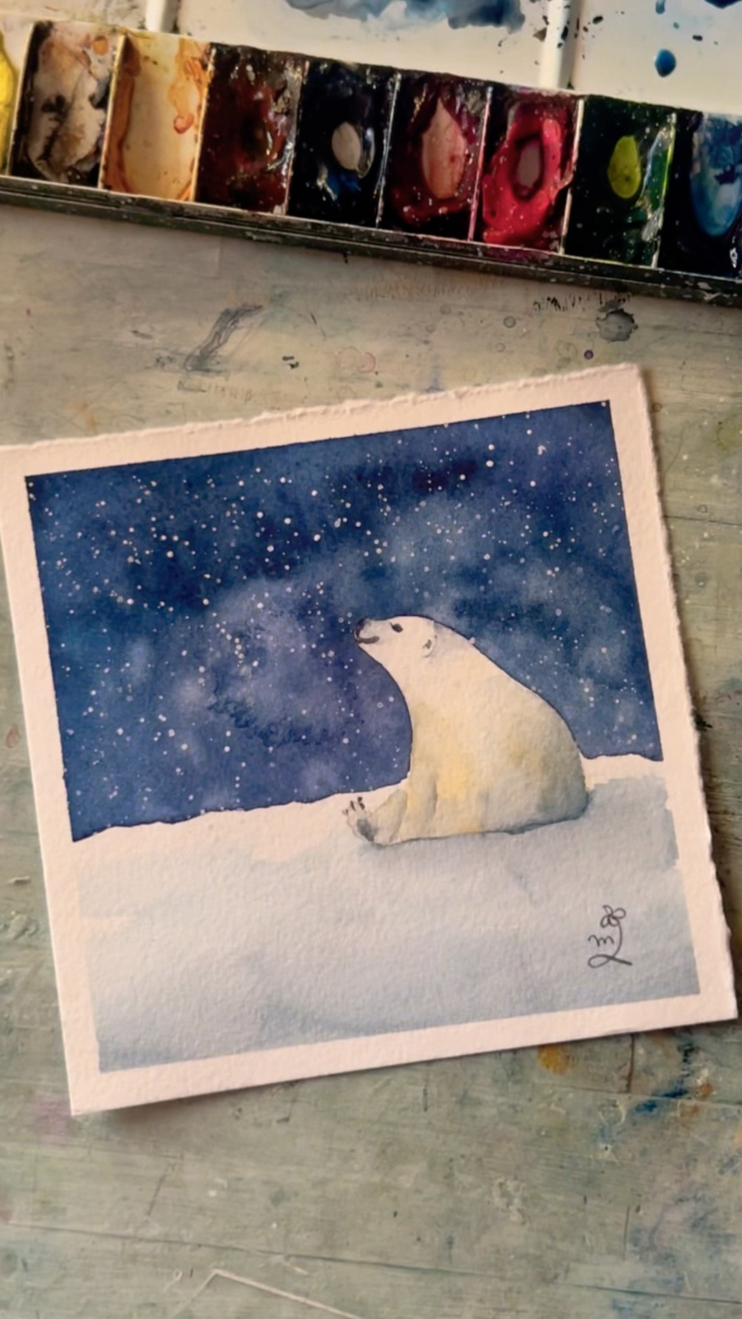 水彩でシロクマを描くには🐻‍❄️#水彩 #水彩イラスト #水彩画 #透明