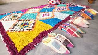 モロッコラグ「ボシャルウィット」ピンクイエロー,RBO35サステナブルな