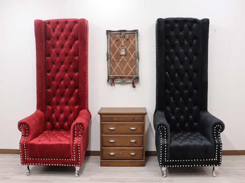 スーパーハイバックチェア レッド 一人掛け スタッズ ベロア 1Pソファ