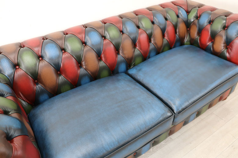 パッチワーク ソファ 3Pソファ チェスターフィールド調 革張り