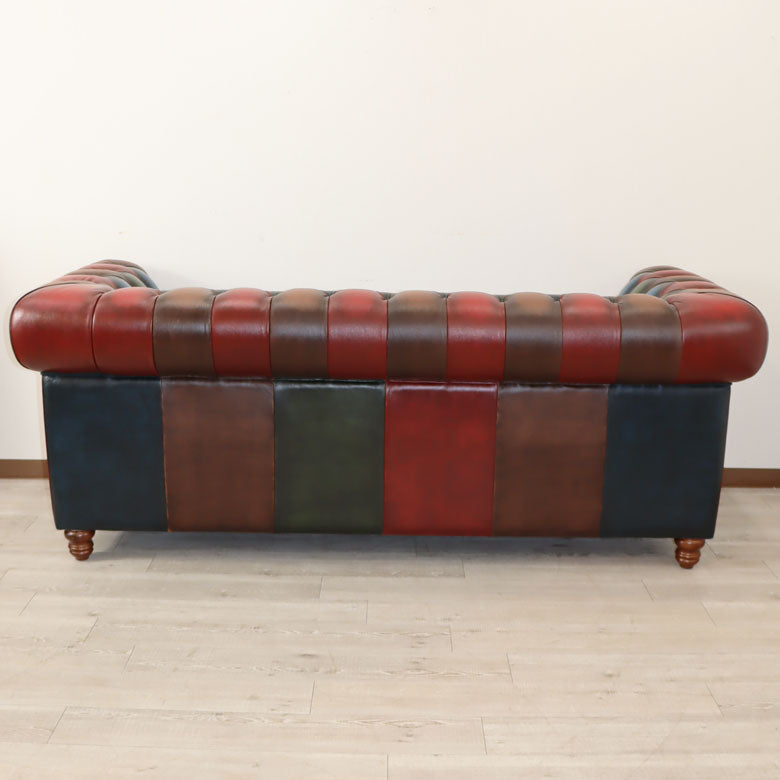 パッチワーク ソファ 3Pソファ チェスターフィールド調 革張り