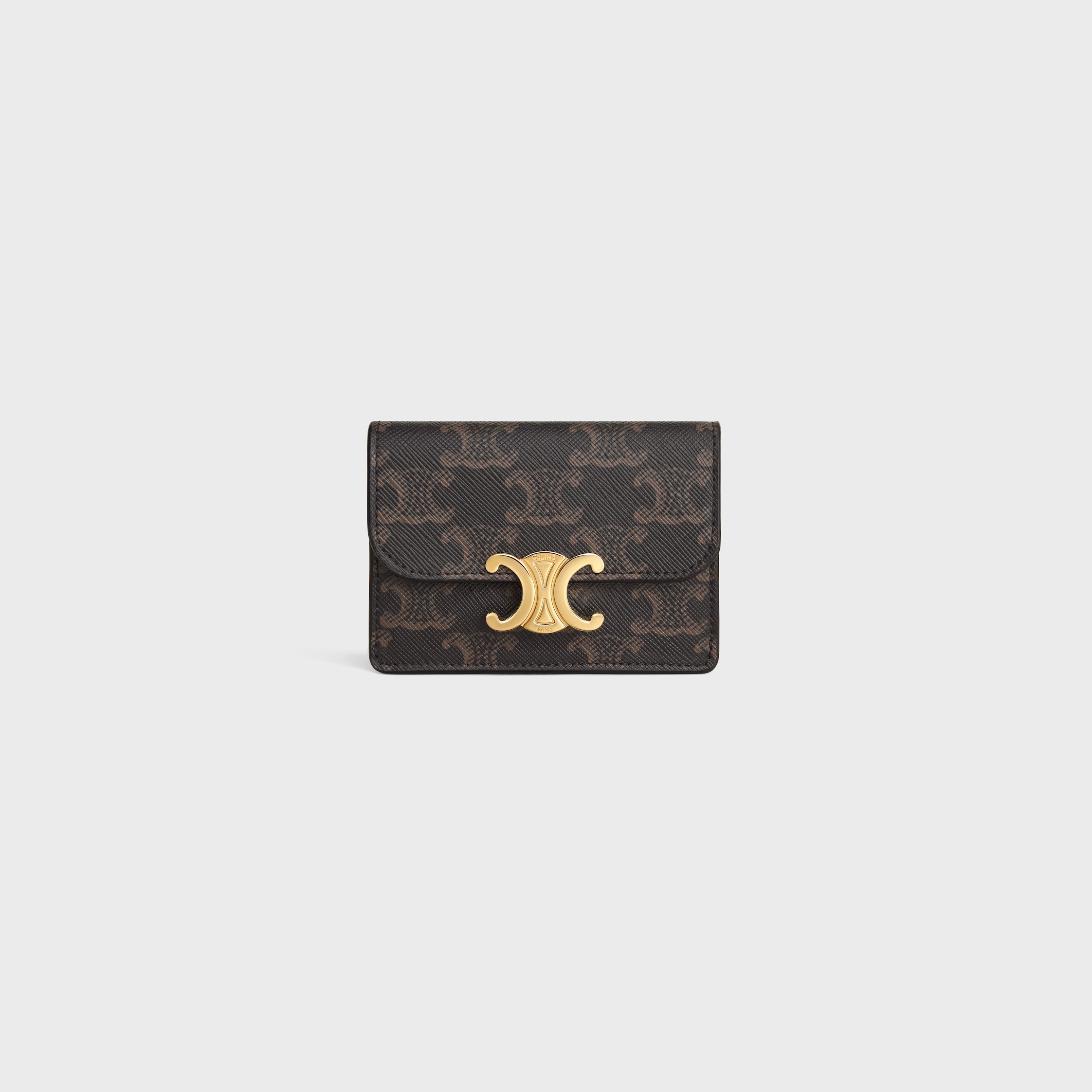 CARD HOLDER WITH FLAP TRIOMPHE IN Triomphe Canvas - TAN | CELINE