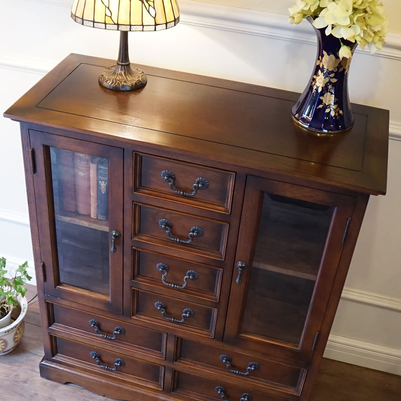 楽天市場】アンティーク家具 リプロダクト ガラス戸 8引出し 整理