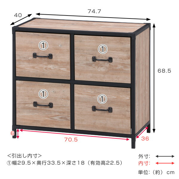 楽天市場】チェスト 2段2列 ヴィンテージ調 スチールフレーム クルト