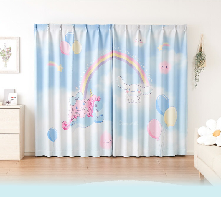 サンリオ】シナモン絵羽遮光カーテン 2枚組 100×150cm ドレープ