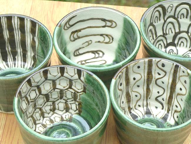 織部そば猪口揃え 陶化 - 京焼清水焼 松韻堂