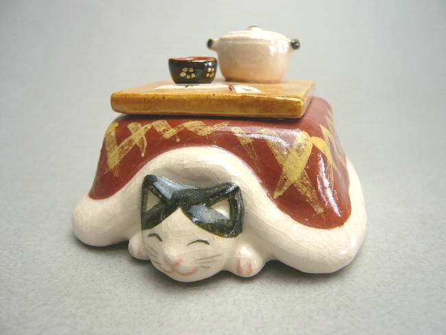 炬燵と猫 香合 桂楽 - 京焼清水焼 松韻堂