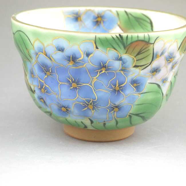 織部五草花お茶呑茶碗 陶あん 紫陽花単品 - 京焼清水焼 松韻堂