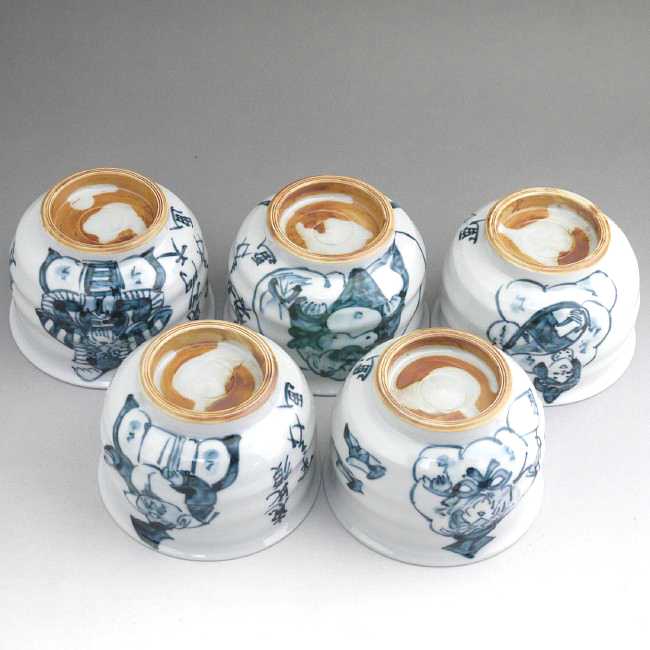 染付七福神汲出碗揃え 六斎 幸之介 - 京焼清水焼 松韻堂