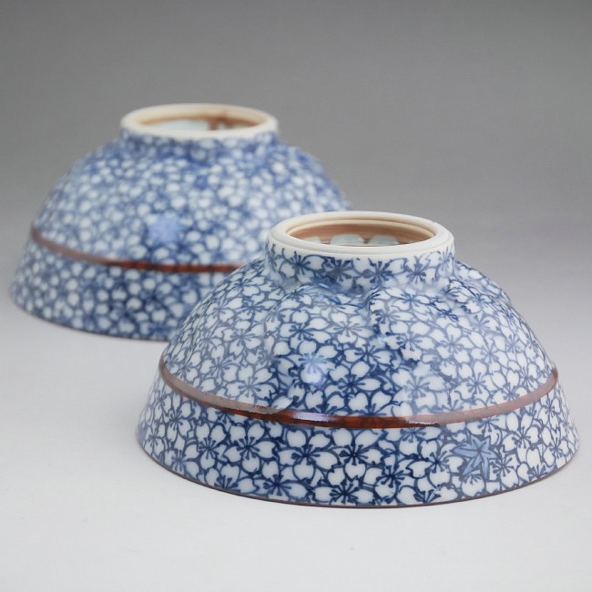 染付雲錦詰夫婦茶碗 胴紐 孝峰 - 京焼清水焼 松韻堂