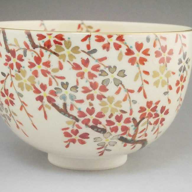 仁清しだれ桜 抹茶碗 宝泉 - 京焼清水焼 松韻堂