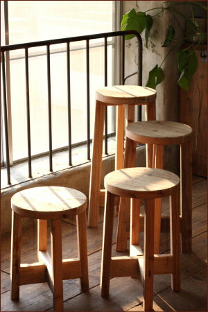 WOODPRO本店】OLD ASHIBA（足場板古材）丸椅子 角椅子