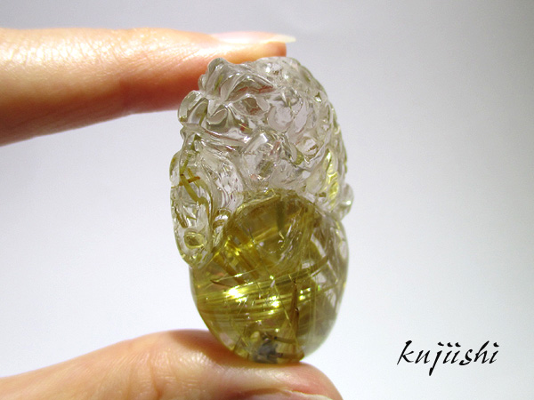 タイチンルチル（太陽ルチル） 銭蛙 彫刻 水晶 【鬮石（くじいし
