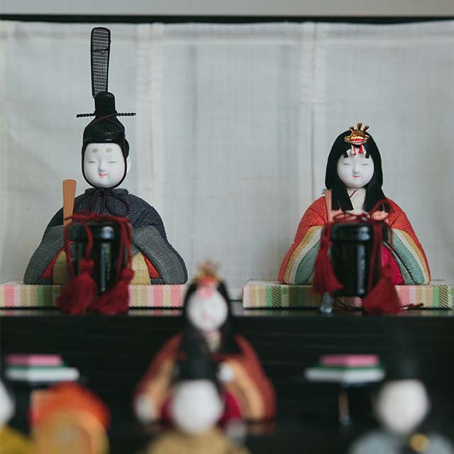 手織り麻の木目込み雛飾り 十人飾り 背景（几帳）・塗り台【順次発送