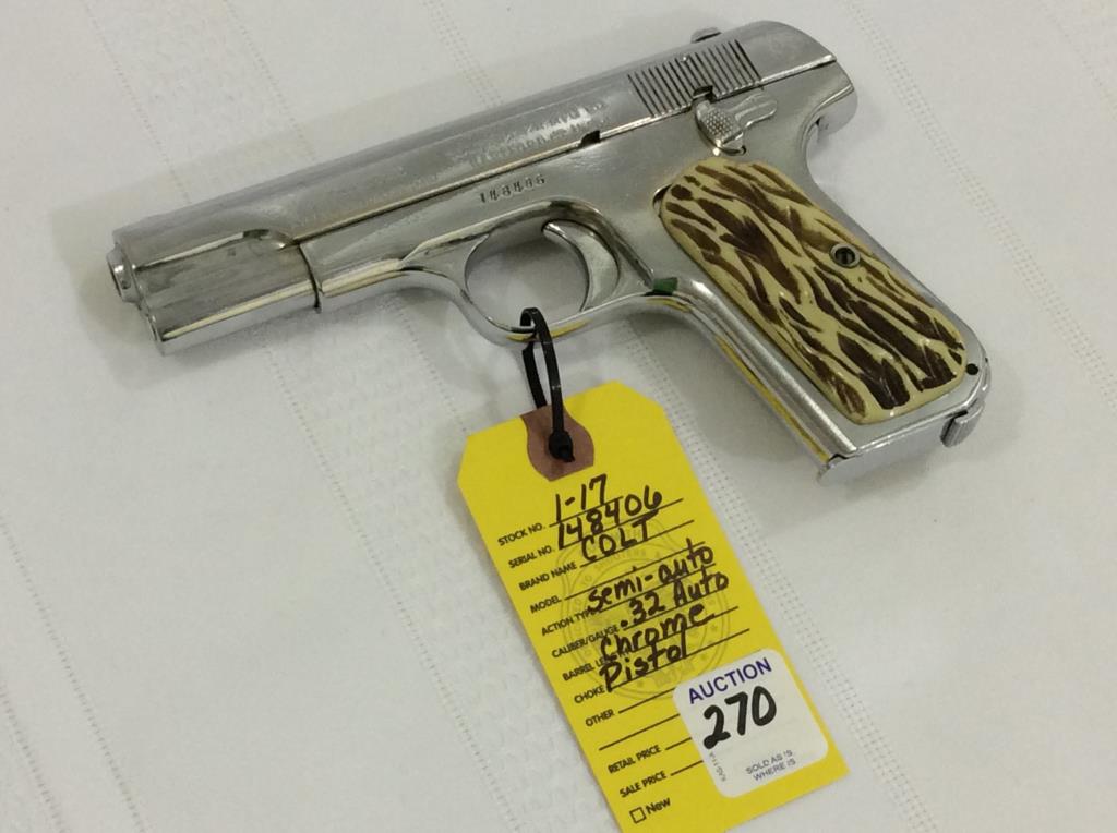 Colt .32 Auto Semi Auto Chrome Pistol | Proxibid