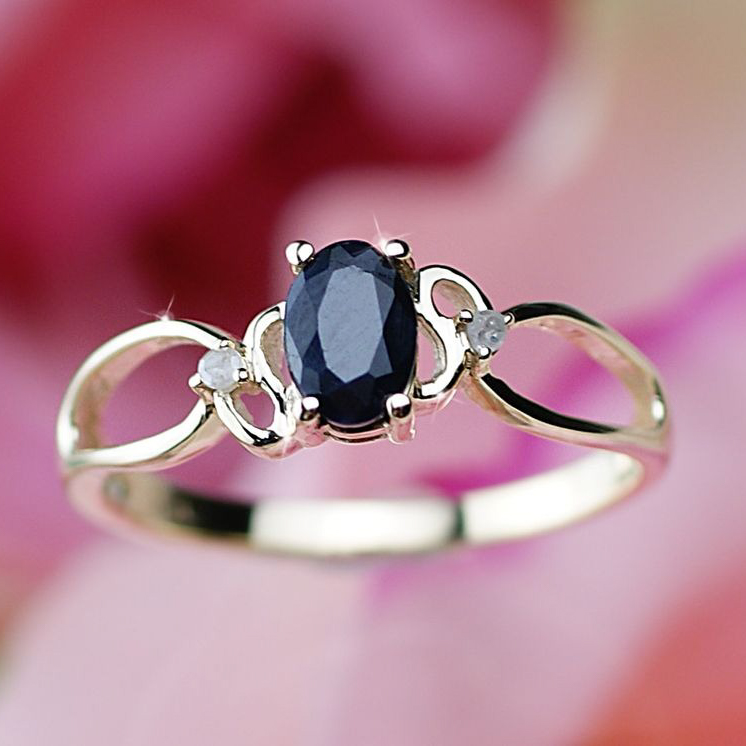 Clementia】K10YG ブラックサファイア&ダイヤモンド リング